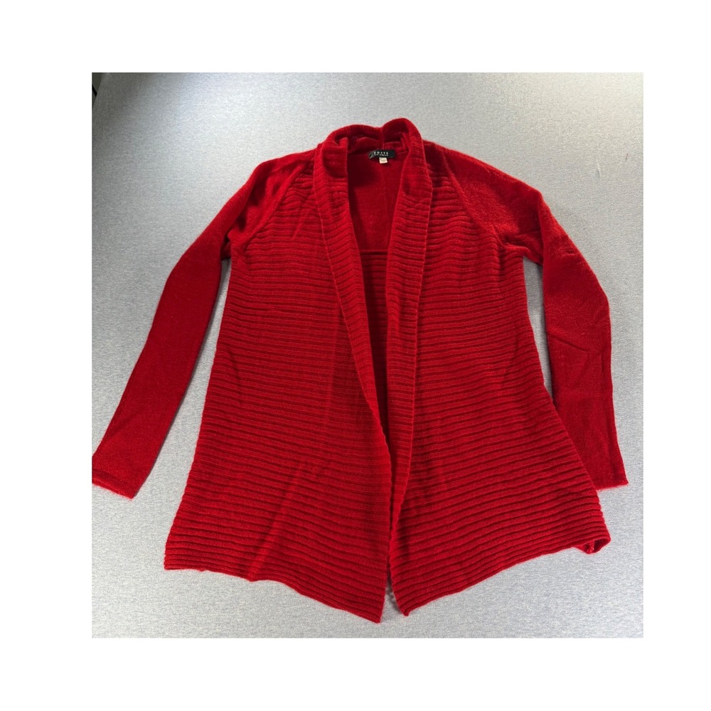Forte Cashmere Red Open Front Ribbed Cardigan Sweater Womens Medium Cashmere